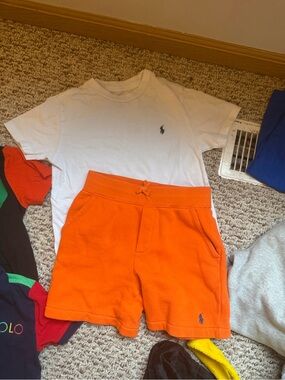 Ralph Lauren Kids Orange Cotton Drawstring Shorts and white tee set